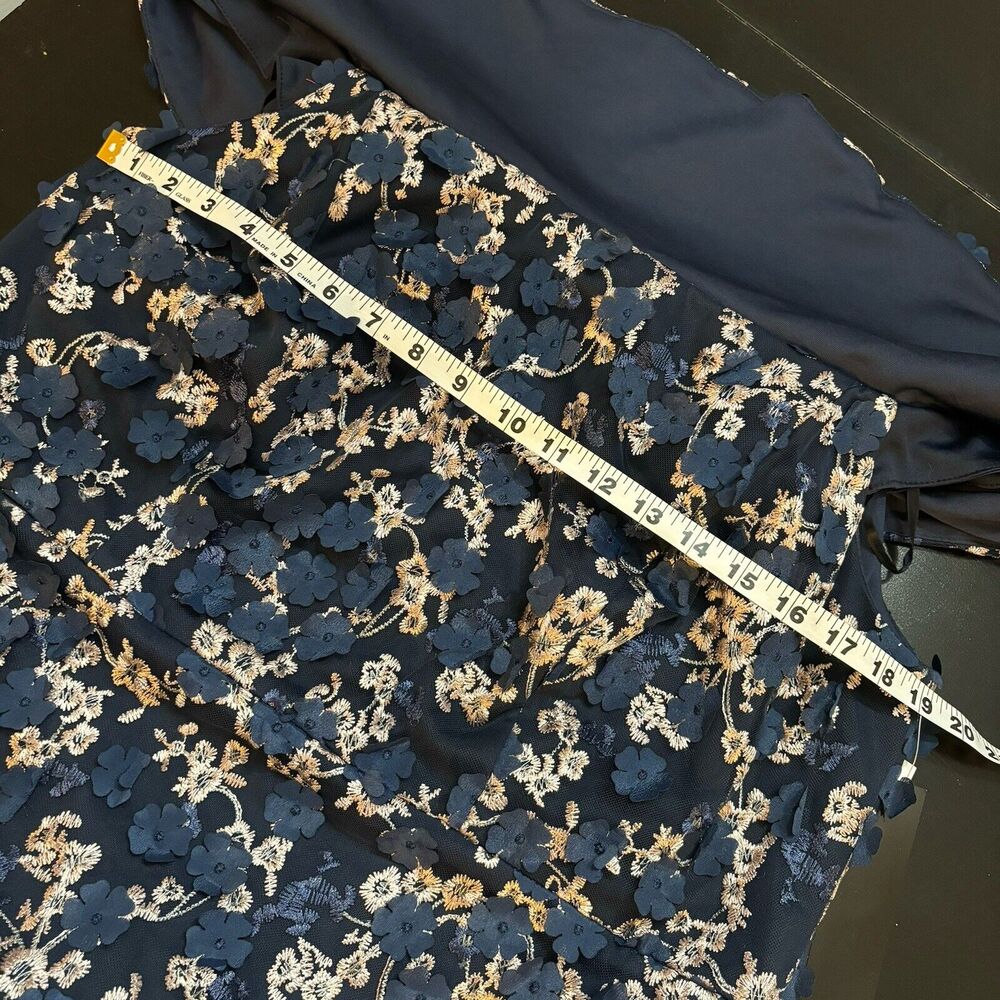 Xscape Women's 14W BRYNLEE Off The Shoulder Blue Raise Flower Evening Midi Dress - Picture 15 of 16